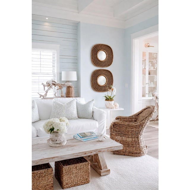 Contemporary Woven Rattan & Cane Framed Round Decorative Mirrors - Set of 2 For Sale - Image 3 of 7