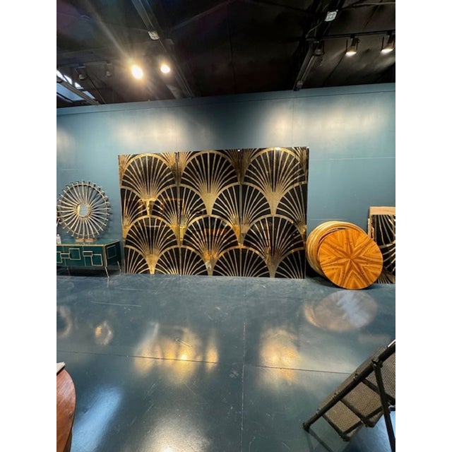 Modern Set of Italian Black Lacquer and Brass Panels For Sale - Image 3 of 5