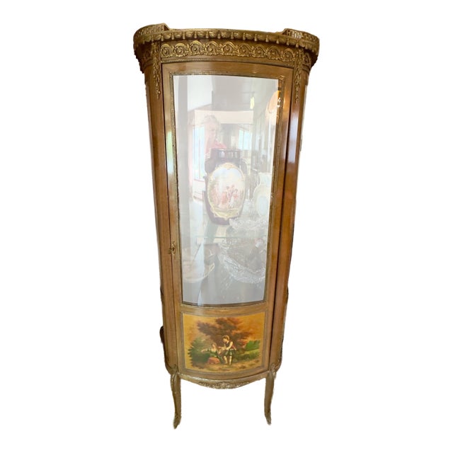 Antique French Louis XV Style Vernis Martin Vitrine Cabinet For Sale