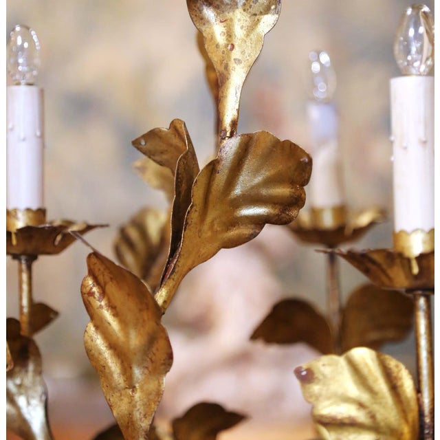 Gold Mid-Century Italian Gilt Tole Six-Light Floral Chandelier For Sale - Image 8 of 11
