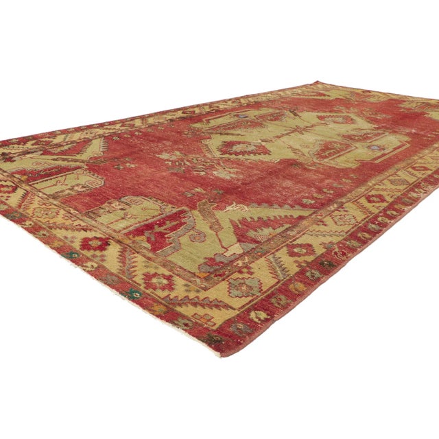 51727 Vintage Turkish Oushak Rug, 05'03 x 10'04. Emanating rustic sensibility with incredible detail and texture, this...