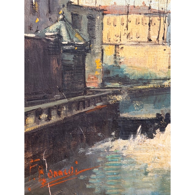 Bonaldi, Milanese Canal, The Walk Along the Naviglio, 20th Century, Oil on Panel, Framed For Sale - Image 4 of 7