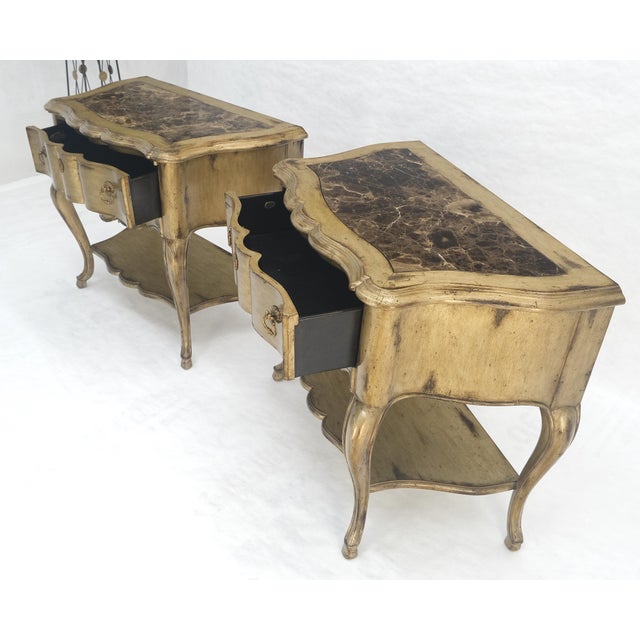 Pair of Fine Cabriole Leg Marble Top One Drawer End Tables Night Stands MINT For Sale - Image 15 of 18