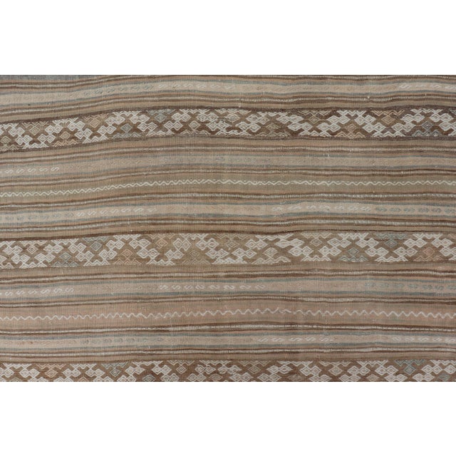 Vintage Turkish Flat-Weave Striped Kilim in Taupe, Cream, and Light Brown For Sale - Image 4 of 11