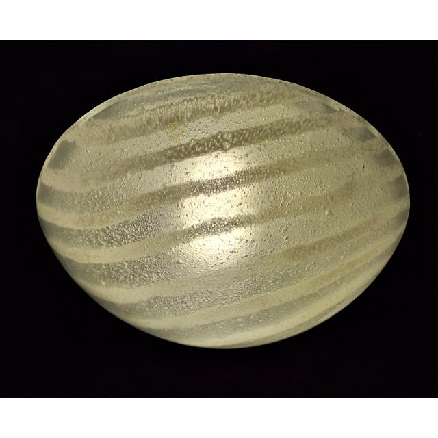Vintage German Flat Ceiling Lamp with White Striped Frosted Glass Shade from Peill & Putzler, 2000s For Sale - Image 3 of 8