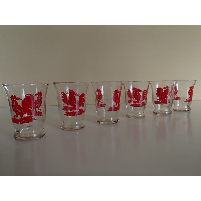Red Cocktail Glasses with Red Rooster from Royal Leerdam Crystal, 1930s, Set of 6 For Sale - Image 8 of 10