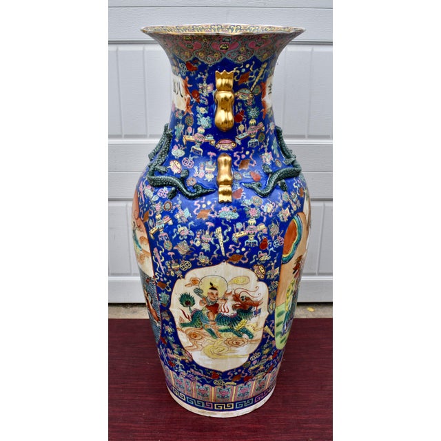 42 Chinese Floor Vase Famille Rose Gilt Dragon Handles Sanxing Star Gods For Sale In Philadelphia - Image 6 of 16