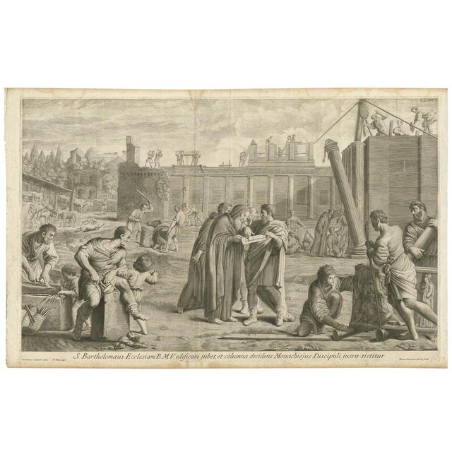 After Zampieri, Bartholomew the Apostle Building a Temple, 1762, Copper Print For Sale