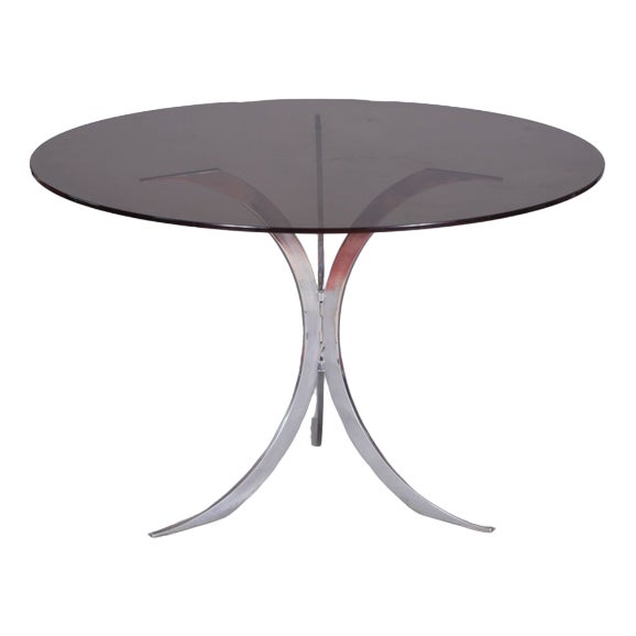 Table with Chrome Metal Feet and Smoked Glass Top attributed to Boris Tabacoff for Christofle, 1970s For Sale