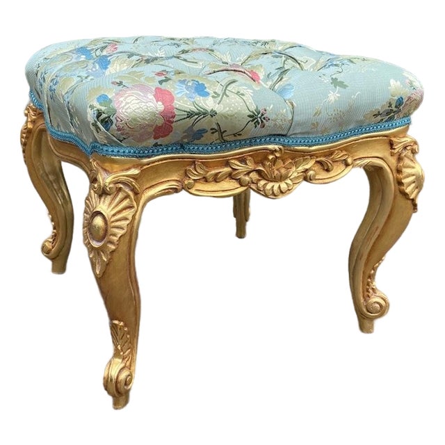 1970 European Artisan Louis XVI Gold Mint Beech Bench - 1 Pc For Sale