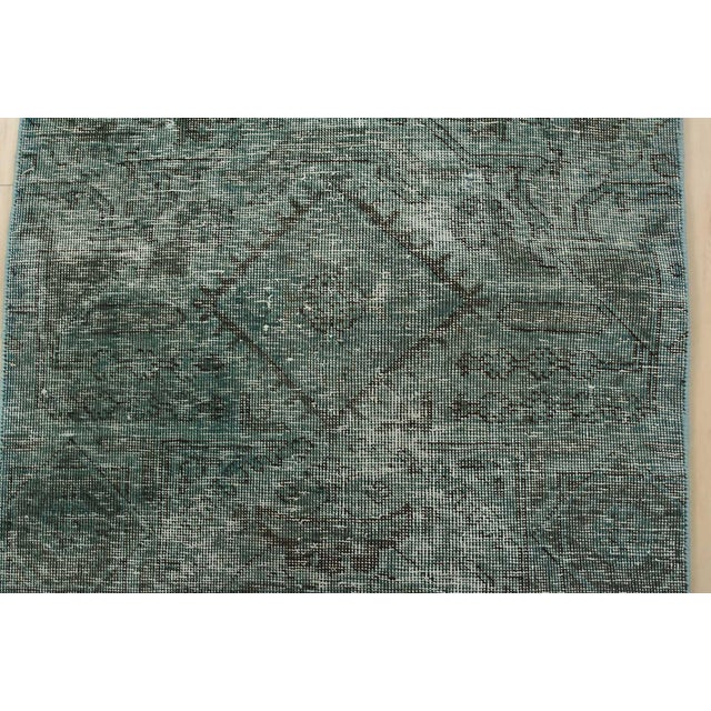 Blue Tabriz Runner 2’5” X 9’6” Blue Wool Vintage Overdyed Hand-Knotted Rug For Sale - Image 8 of 13