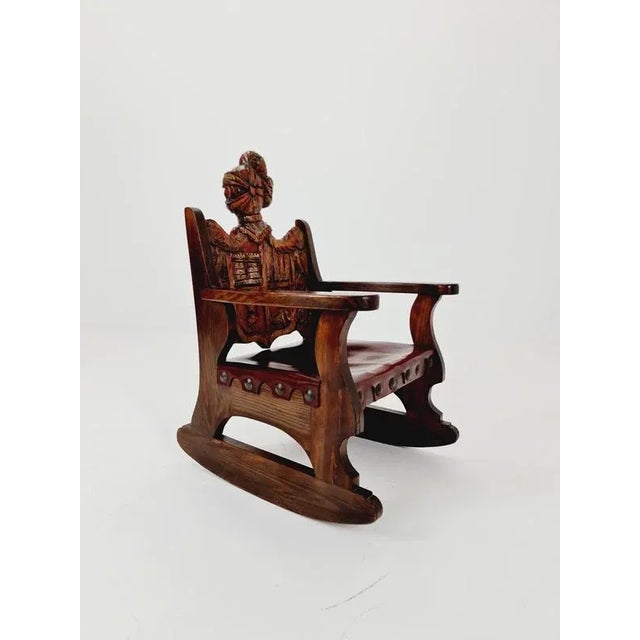Antique Spanish Hand-Carved Wood Rocking Armchair, 1900s For Sale - Image 5 of 18