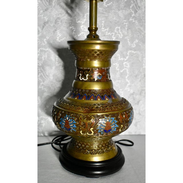 Paint Vintage Champleve Japanese Style Electric Table Lamp For Sale - Image 7 of 13