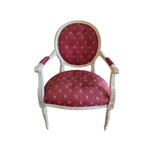 French Provincial Vintage Louis XVI Armchair French Provincial Francesca Chair Attributed to Ethan Allen For Sale - Image 3 of 15
