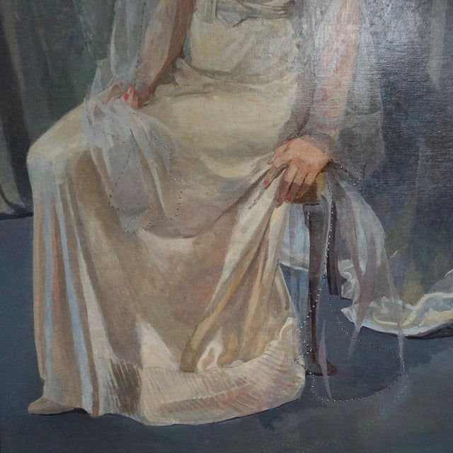 Early 20th century oil on canvas portrait of a society lady thought to be dame anna neagle. Dimensions: framed h 175cm w...