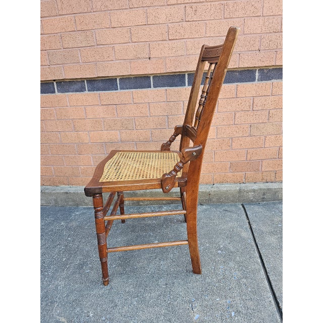 Pair of Victorian Walnut Carved and Spindle Cane Seat Side Chairs For Sale In Washington DC - Image 6 of 10