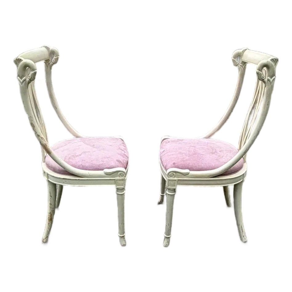 1970s Pair of Cream Color Carved Wood Swan Chairs by Lambert | Chairish