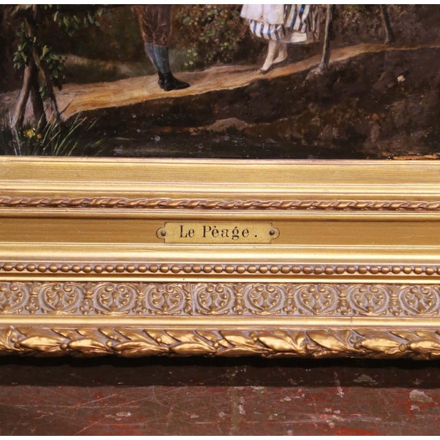 Pair of 19th Century French Pendant Genre Paintings on Board in Carved Frames For Sale - Image 9 of 15