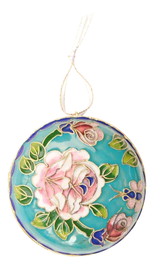 Cloisonné Rose Christmas Ornament in Turquoise & Cobalt Blue