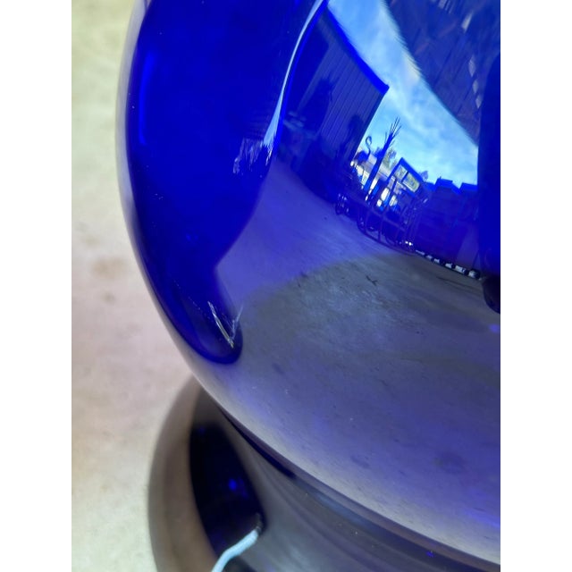 Murano Vintage Hand Blown Cobalt Blue Vases-Pair For Sale - Image 4 of 11