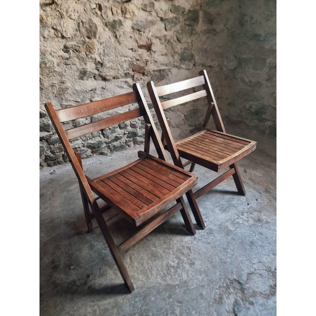 Wood Vintage French Beech Wood Folding Chairs, 1970s, Set of 2 For Sale - Image 7 of 12