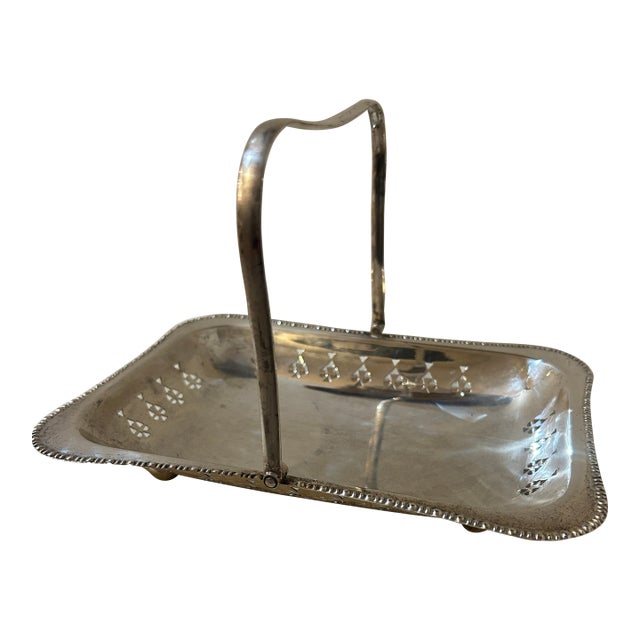 Vintage English Silver Plate Pierced Basket With Swing Handle C. J. Vander Ltd., Sheffield For Sale