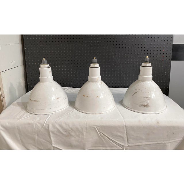 Industrial 3 Vintage Industrial Enamel Light Domes For Sale - Image 3 of 8