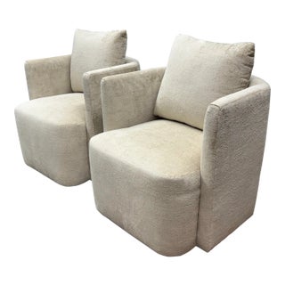Custom Hewn Workshop Pigalle Chairs on Casters + Rose Tarlow Luciana in Sanderling Upholstery, Pair For Sale