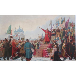 Original 'Pereyaslavskaya Rada' Oil Painting: Ukrainian Cossacks, Soviet Art 1970s 123-200 For Sale