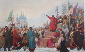 Original 'Pereyaslavskaya Rada' Oil Painting: Ukrainian Cossacks, Soviet Art 1970s 123-200
