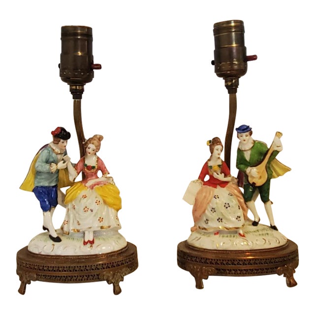 Porcelain French Victorian Figurines Lamps For Sale