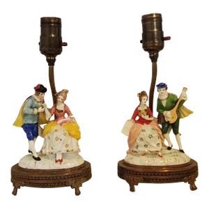Porcelain French Victorian Figurines Lamps