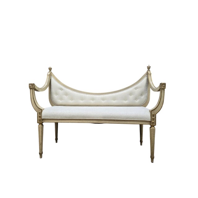 Mid 20th Century Hollywood Regency Neoclassical Curved Back Upholstered Bench For Sale - Image 4 of 12