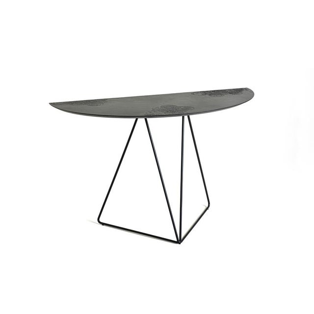 Stone Dark Brown Lama Semi-Ellipse 45120 Console Table Steel Frame by Disain1971 Dimensions: W 120 x D 45 x H 75 cm...