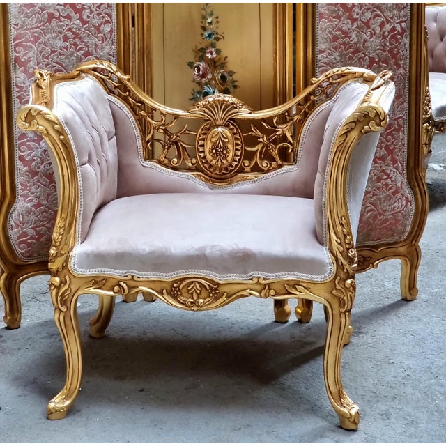 Make a statement with this beautifully ornate French-inspired accent chair, featuring an intricately carved frame finished...