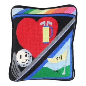 Vintage Golf Themed Needlepoint Throw Pillow