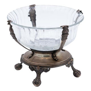 Fruit Bowl in Cut Glass Resting on Silver Structure For Sale