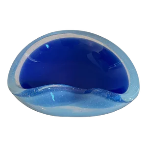 1950s Kidney Shaped Free Form Two-Tone Blue Murano "Attributed" Ashtray