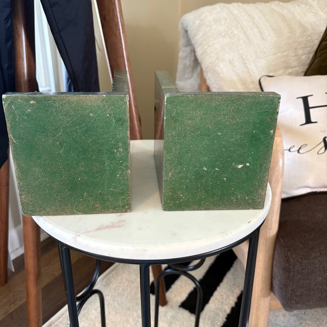 Hollywood Regency Vintage Brass Grazing Horse Bookends on Verde Green Marble — Hollywood Regency Pair For Sale - Image 3 of 3
