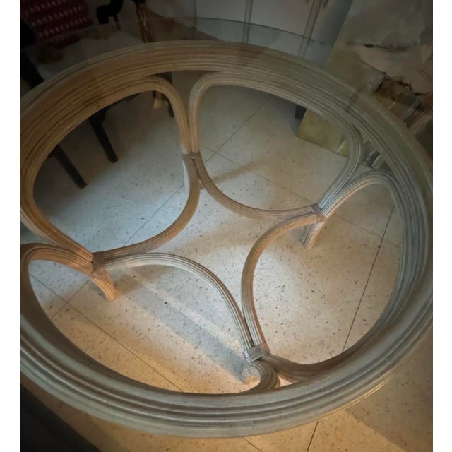 1980s Vintage 1970s Pencil Reed Rattan Dining Table With 54” Glass Top For Sale - Image 5 of 7