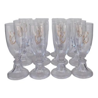 19th Century Champagne Flutes in Val Saint Lambert Crystal, Set of 12 For Sale
