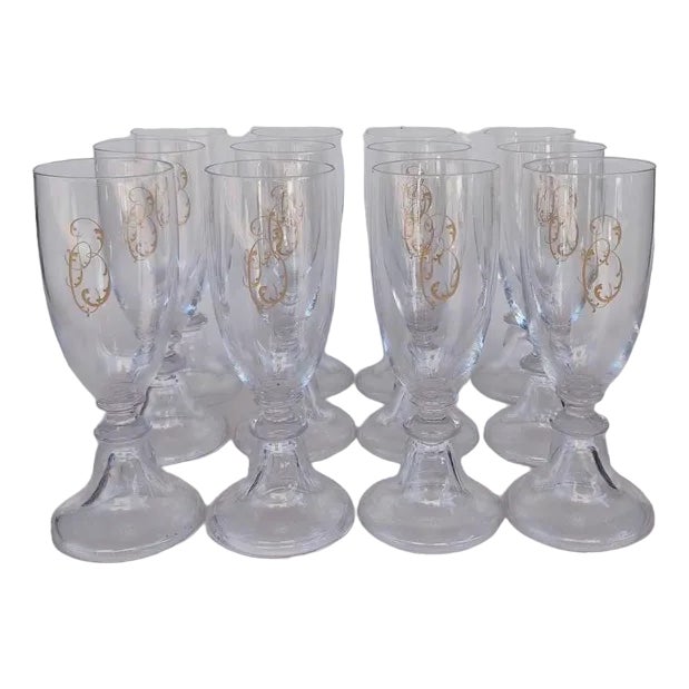 19th Century Champagne Flutes in Val Saint Lambert Crystal, Set of 12 For Sale