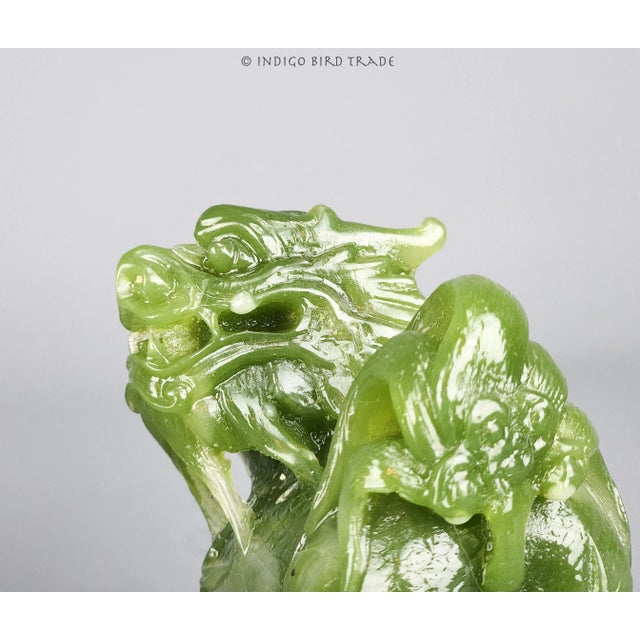Early 20th Century Early 20th Century Pair of Vintage Chinese Foo Dog Statues in Jade Color For Sale - Image 5 of 8
