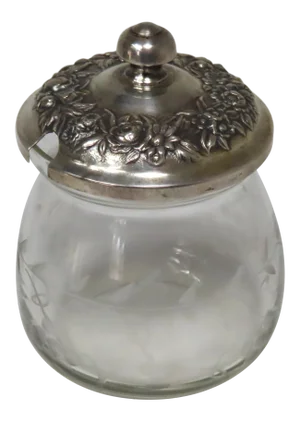 Vintage Kirk & Son Sterling Silver Etch Cut Glass Jam Jar