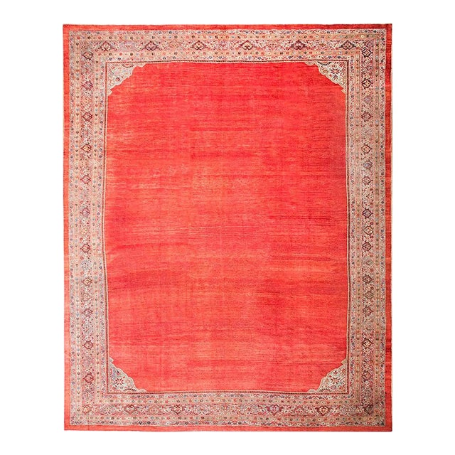 1890s Orange Solid Rustic Antique Sultanabad Persian Rug 12'4" X 16'0" Handknotted Wool Carpet For Sale