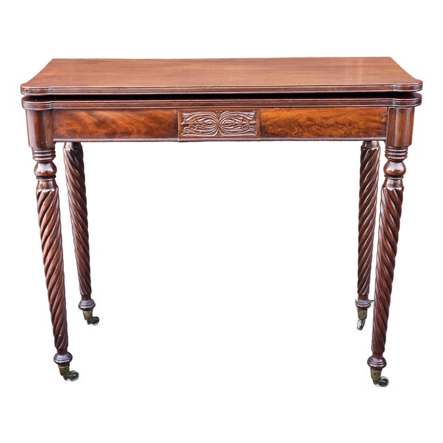 19th Century Sheraton Style Mahogany Flip-Top Game Table Console, Circa 1830s For Sale