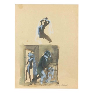 Mino Maccari, Game of Shadow, 1940, Watercolor For Sale