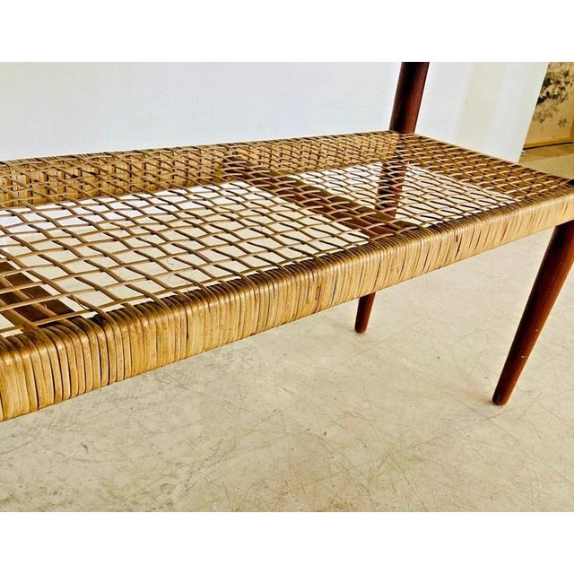 Vintage Danish Teak Coffee Table with Woven Rattan Magazine Shelf, 1960s For Sale - Image 9 of 18
