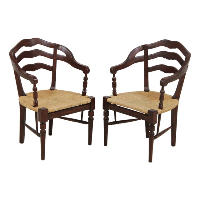 Pair of Rush Seat Barrel Back Chairs For Sale