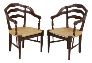 Pair of Rush Seat Barrel Back Chairs